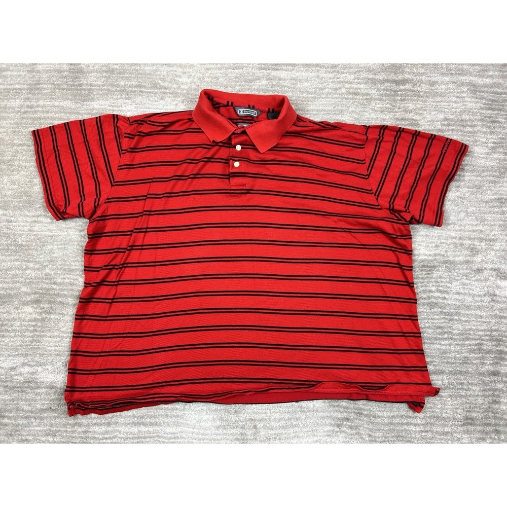 Pro Tour Polo Shirt Mens XXL Red Black Striped Double Mercerized Cotton Golf Top